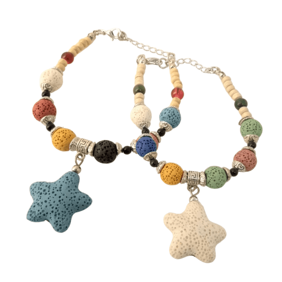 Coloured Lava Rock Bracelet wt Star Charm - Assorted