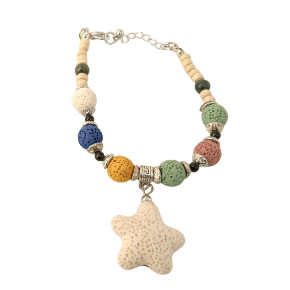 Coloured Lava Rock Bracelet wt Star Charm - Assorted