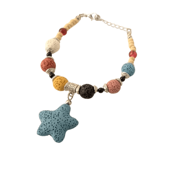 Coloured Lava Rock Bracelet wt Star Charm - Assorted