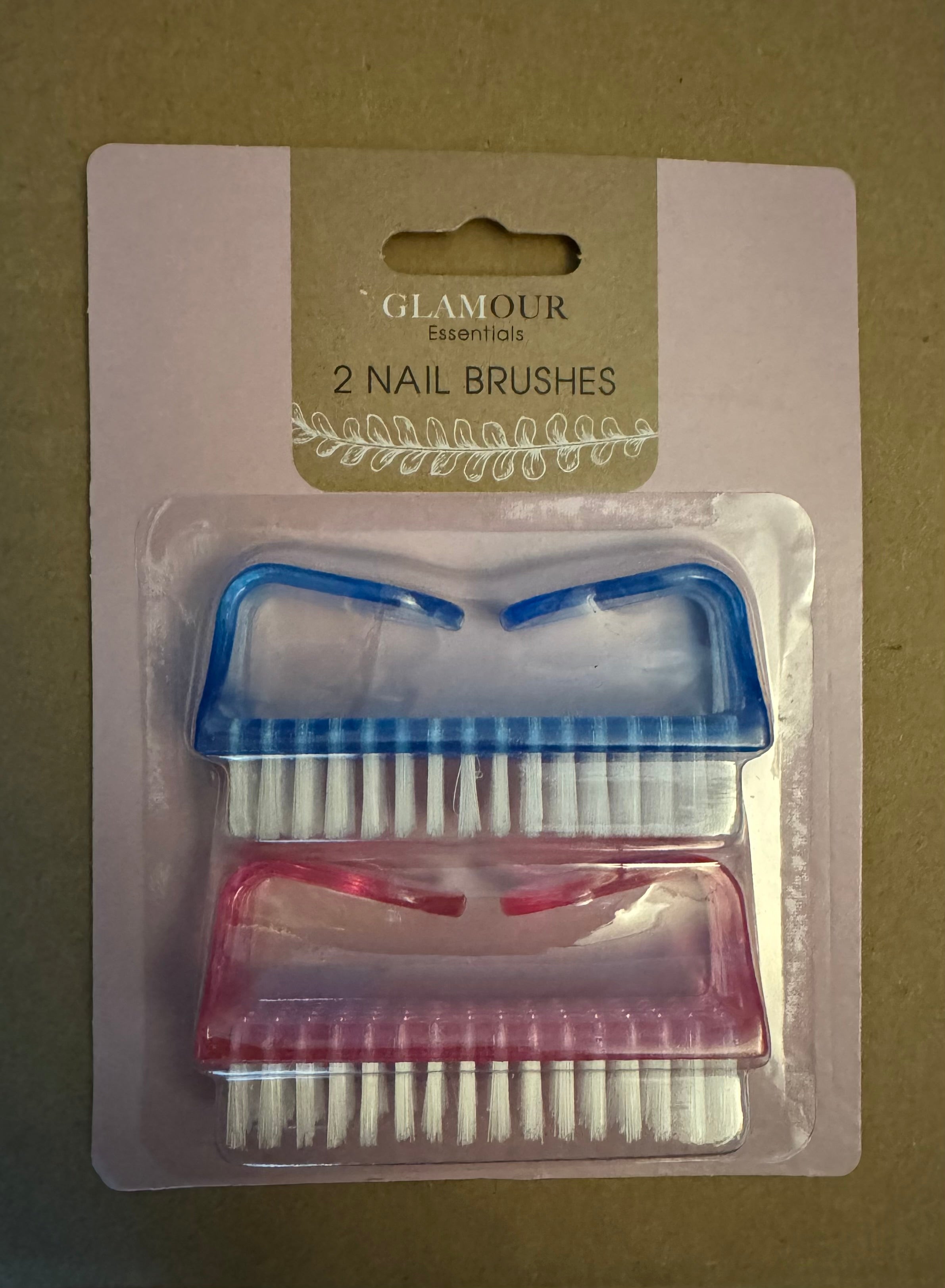 GLAMOUR ESSENTIALS NAIL BRUSH 2 PACK 2 ASSORTED COLOURS