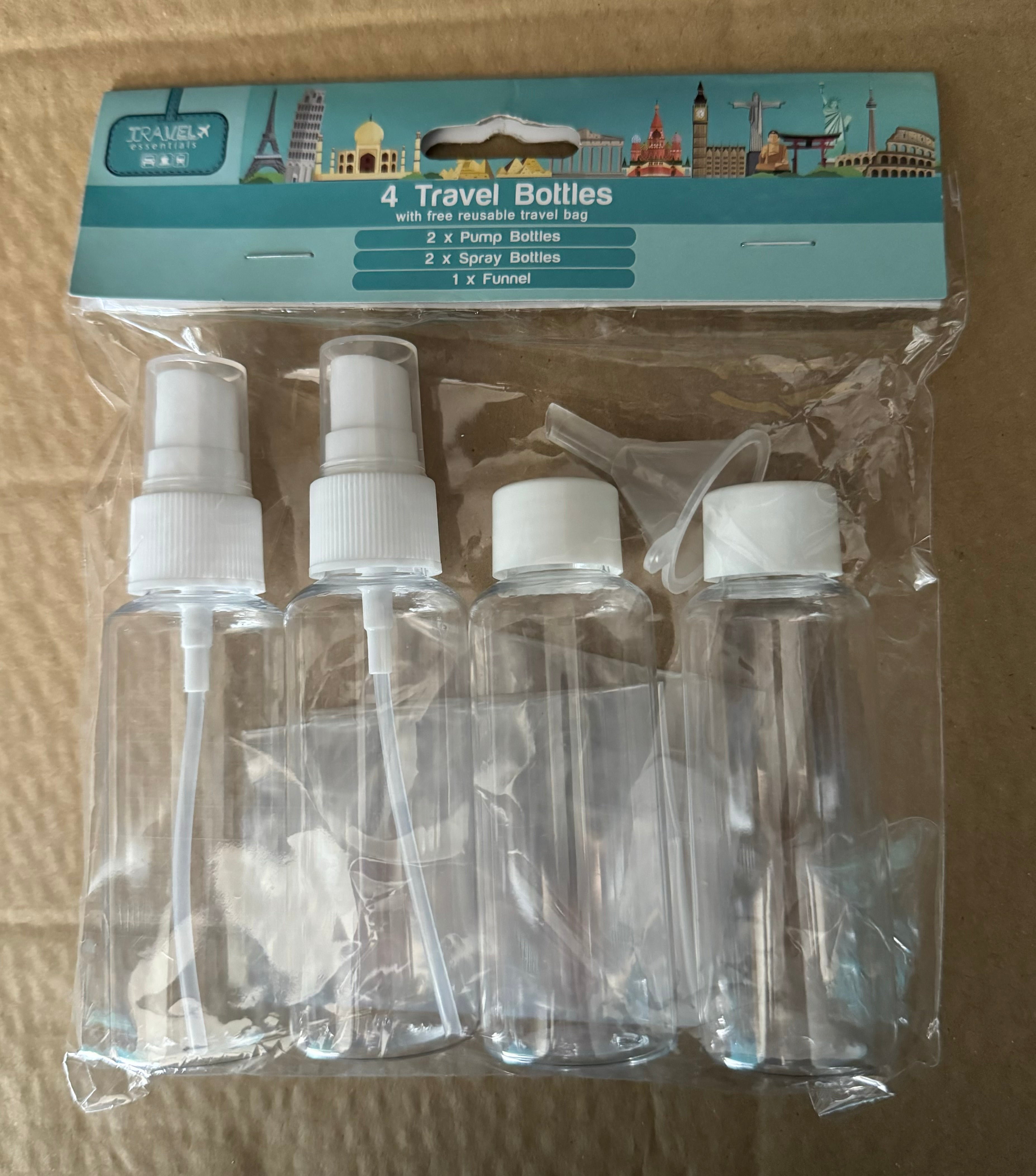 TRAVEL ESSENTIALS TRAVEL BOTTLES (PACK OF 4)