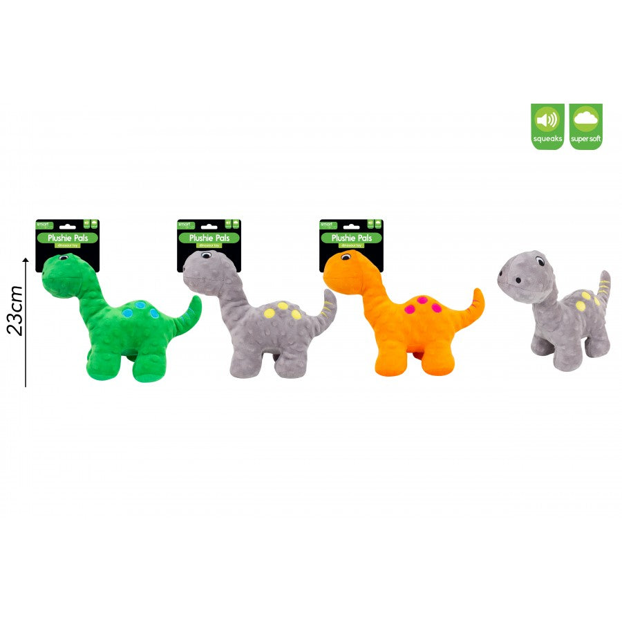 SMART CHOICE SQUEAKY PLUSH DINOSAUR DOG TOY 3 ASSORTED COLOURS