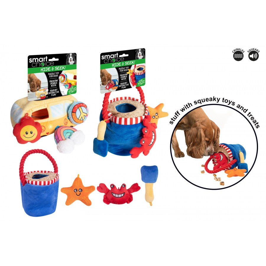 SMART CHOICE HIDE & SEEK DOG TOY BUCKET 3 ASSORTED DESIGNS