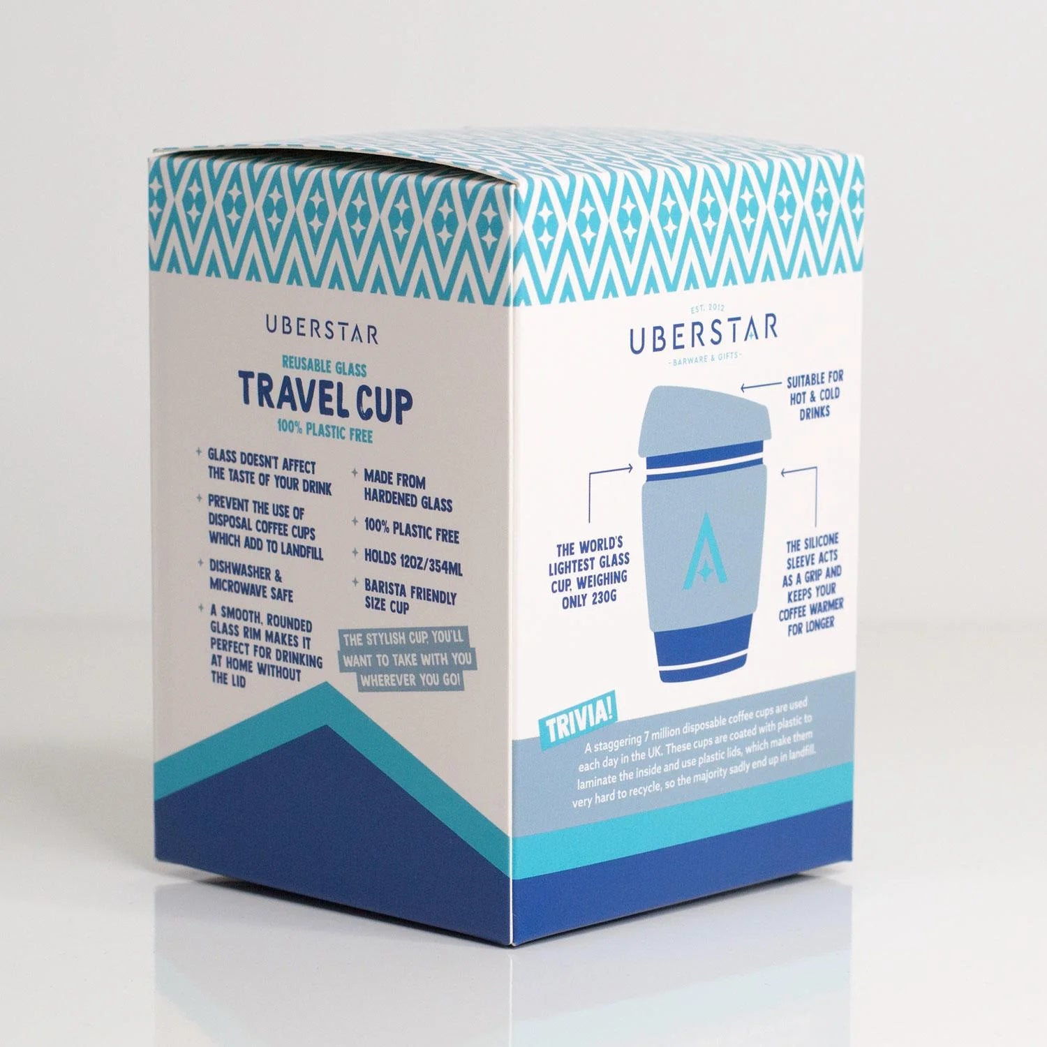 Reusable Glass Travel Cup - Cool Blue