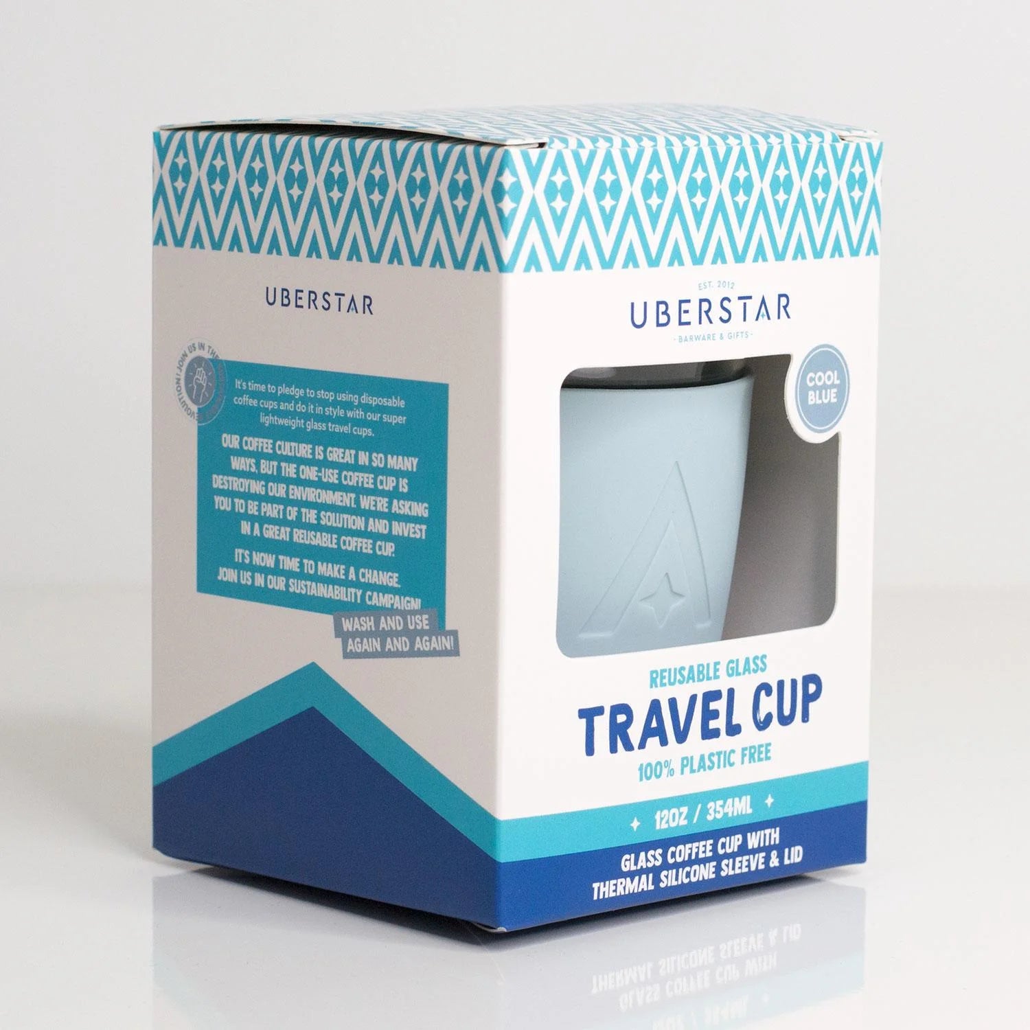 Reusable Glass Travel Cup - Cool Blue